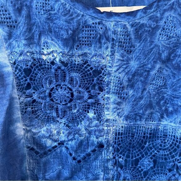 NWT Parsely & Sage Blue Tie dye Embroidery Lace Tunic Blouse - Picture 7 of 8
